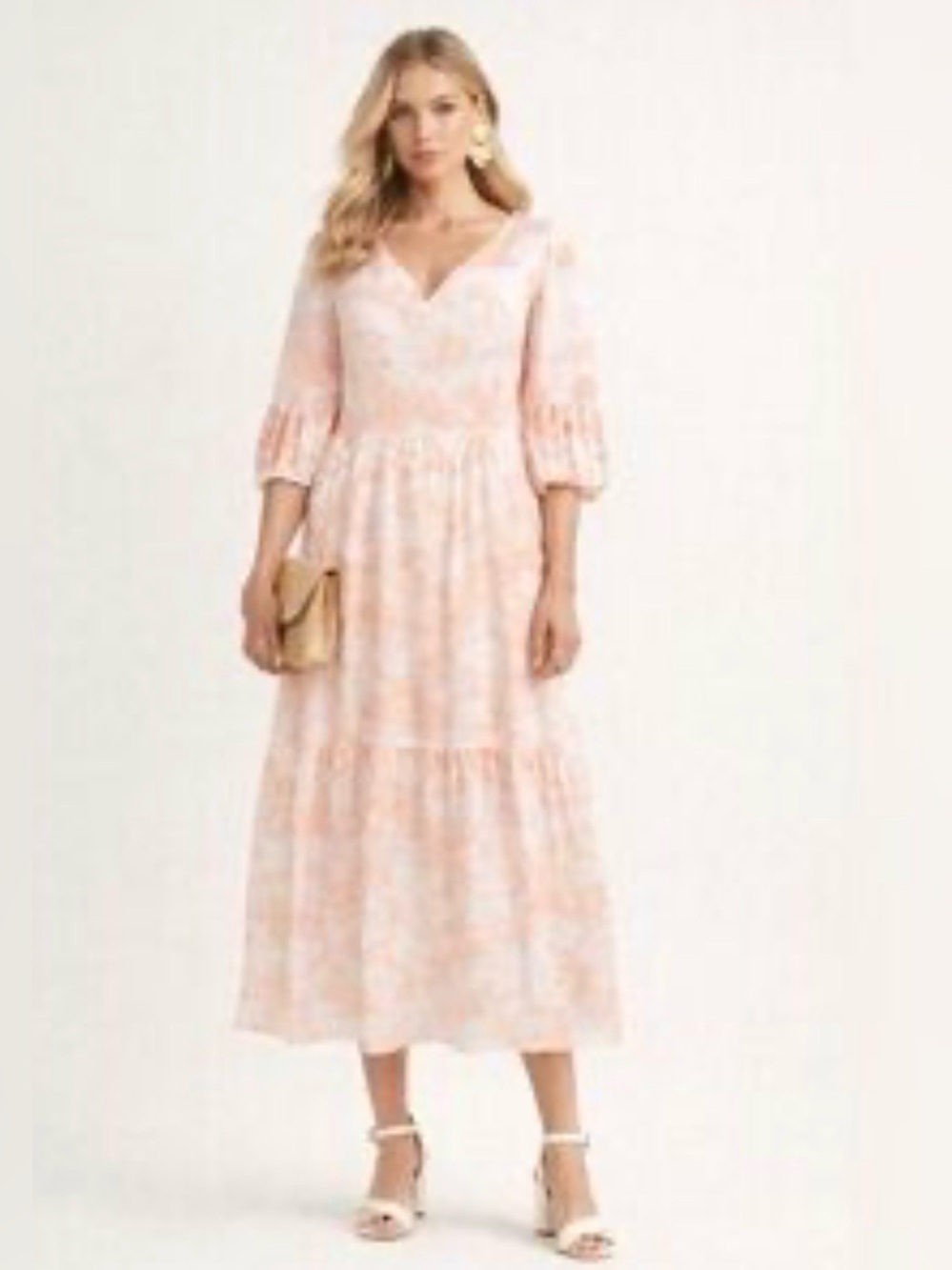 JessaKae Toile Print Midi Maxi Dress XS Pink White Cottagecore Belted Cotton
